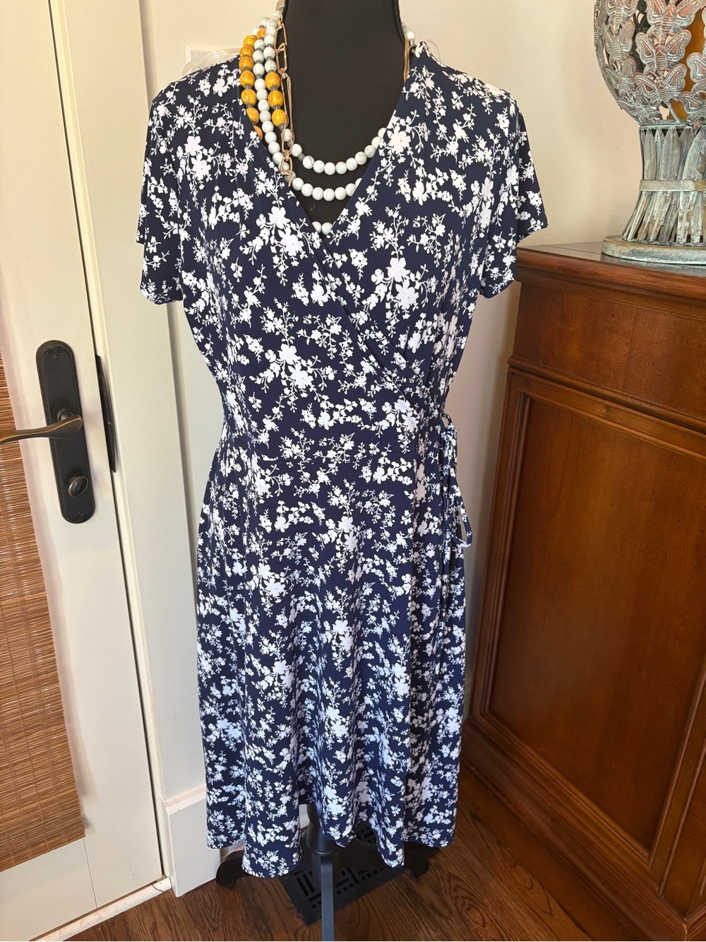 Navy Floral Wrap Dress - Women's Tie-Waist Dress